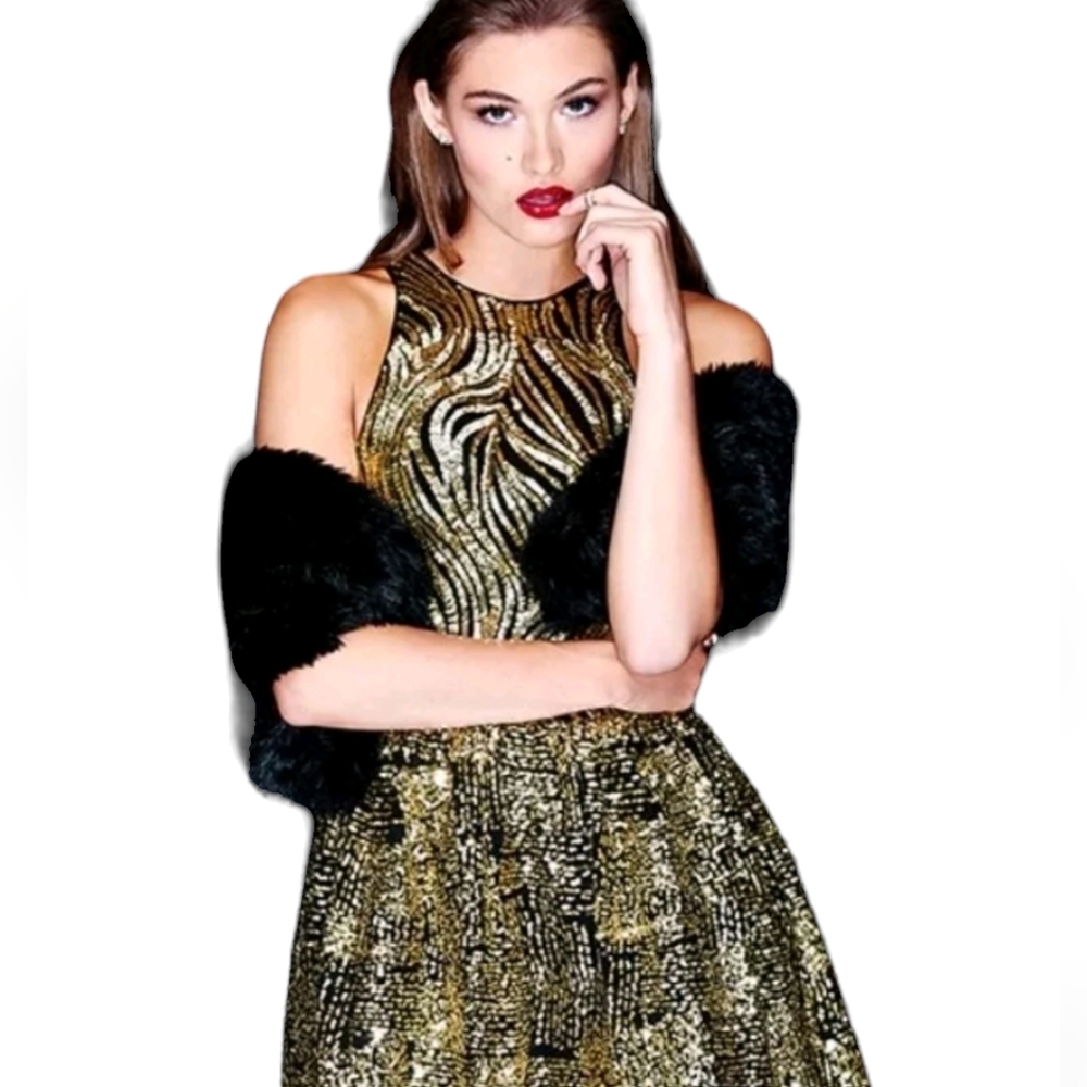Guess Women's Sadie Gold Sequins Cocktail Party Mini‎ Dress Small